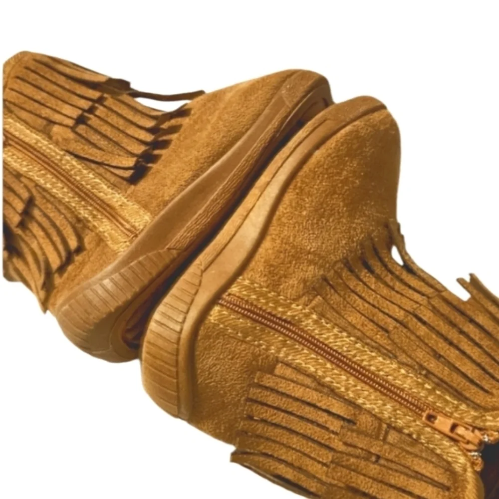TIERED FRINGE Vegan Leather Suede Booties Little Girls 5.